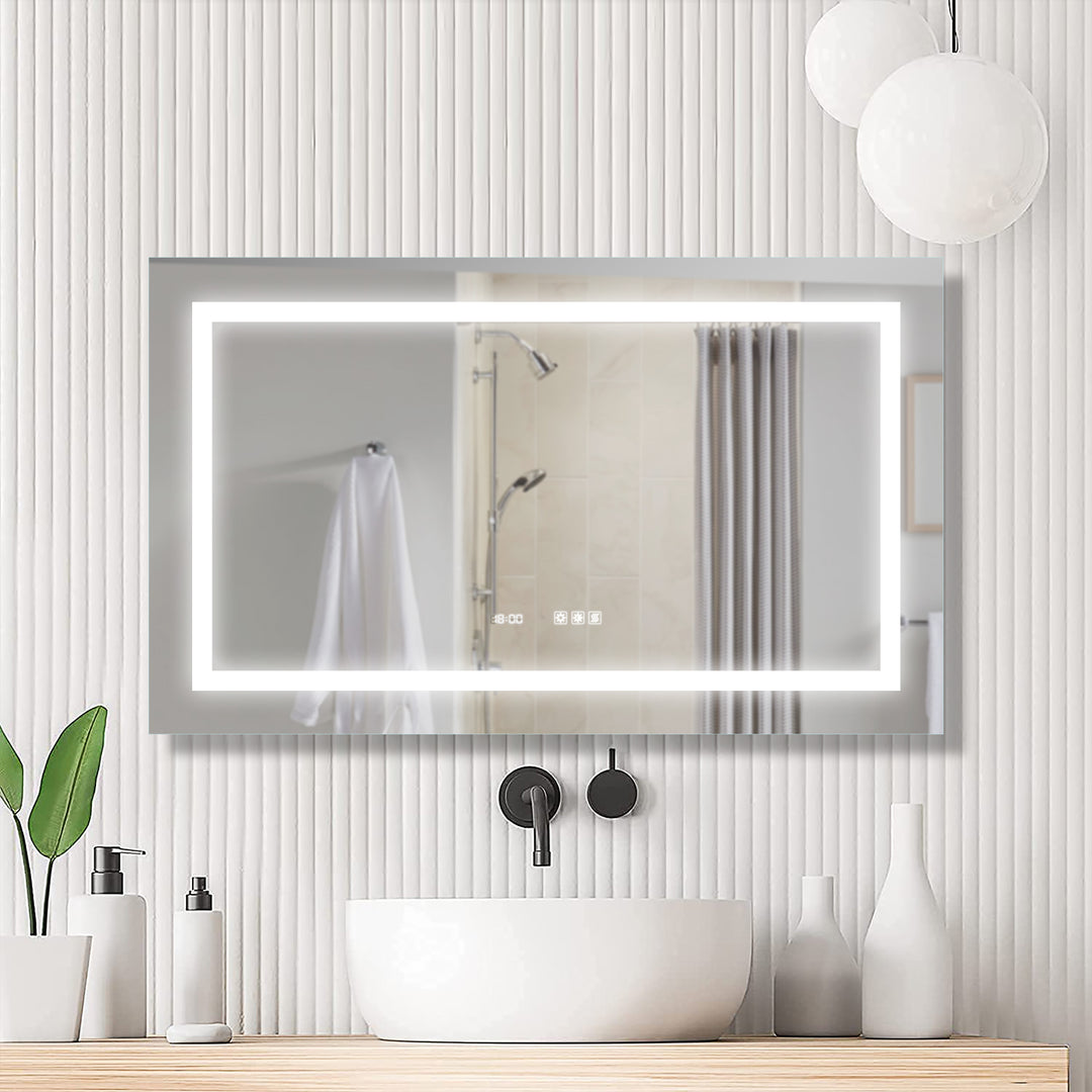 40 in. W x 24 in. H Medium Rectangular Frameless Anti-Fog Wall Lighted Bathroom Vanity Mirror in Silver