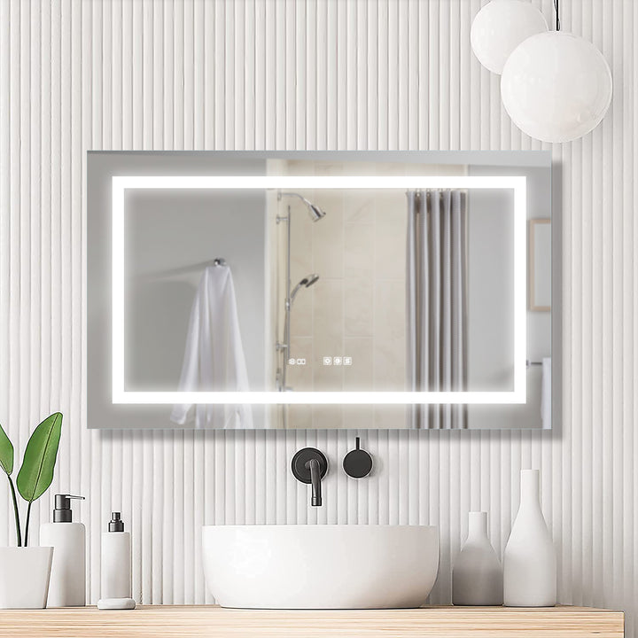 40 in. W x 24 in. H Medium Rectangular Frameless Anti-Fog Wall Lighted Bathroom Vanity Mirror in Silver