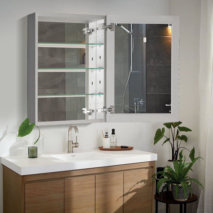 23 in.W x 30 in.H Recessed or Surface-Mount Beveled Single Mirror Bathroom Medicine Cabinet,Satin
