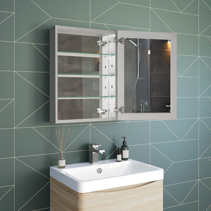 23 in.W x 30 in.H Recessed or Surface-Mount Beveled Single Mirror Bathroom Medicine Cabinet,Satin