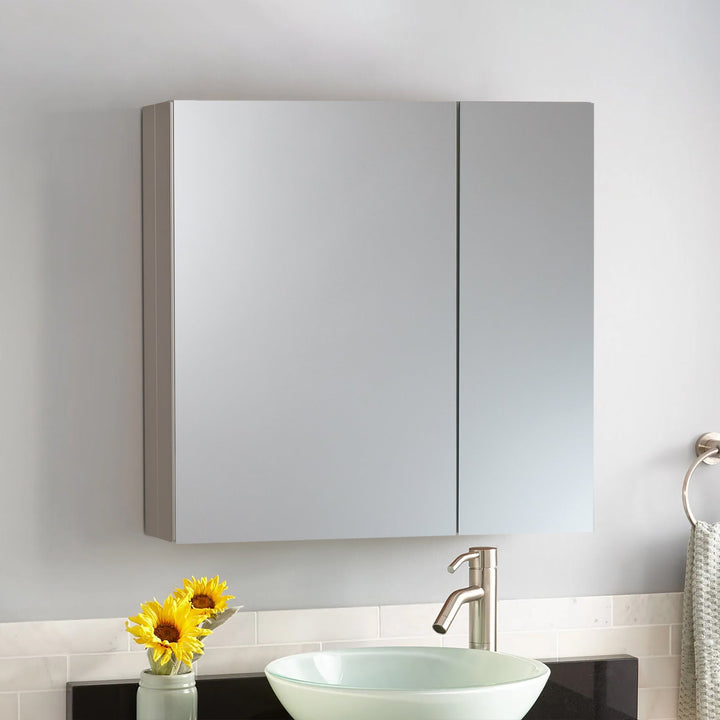 30 in. x 26 in. Frameless Recessed or Surface-Mount Beveled Double Mirror Bathroom Medicine Cabinet