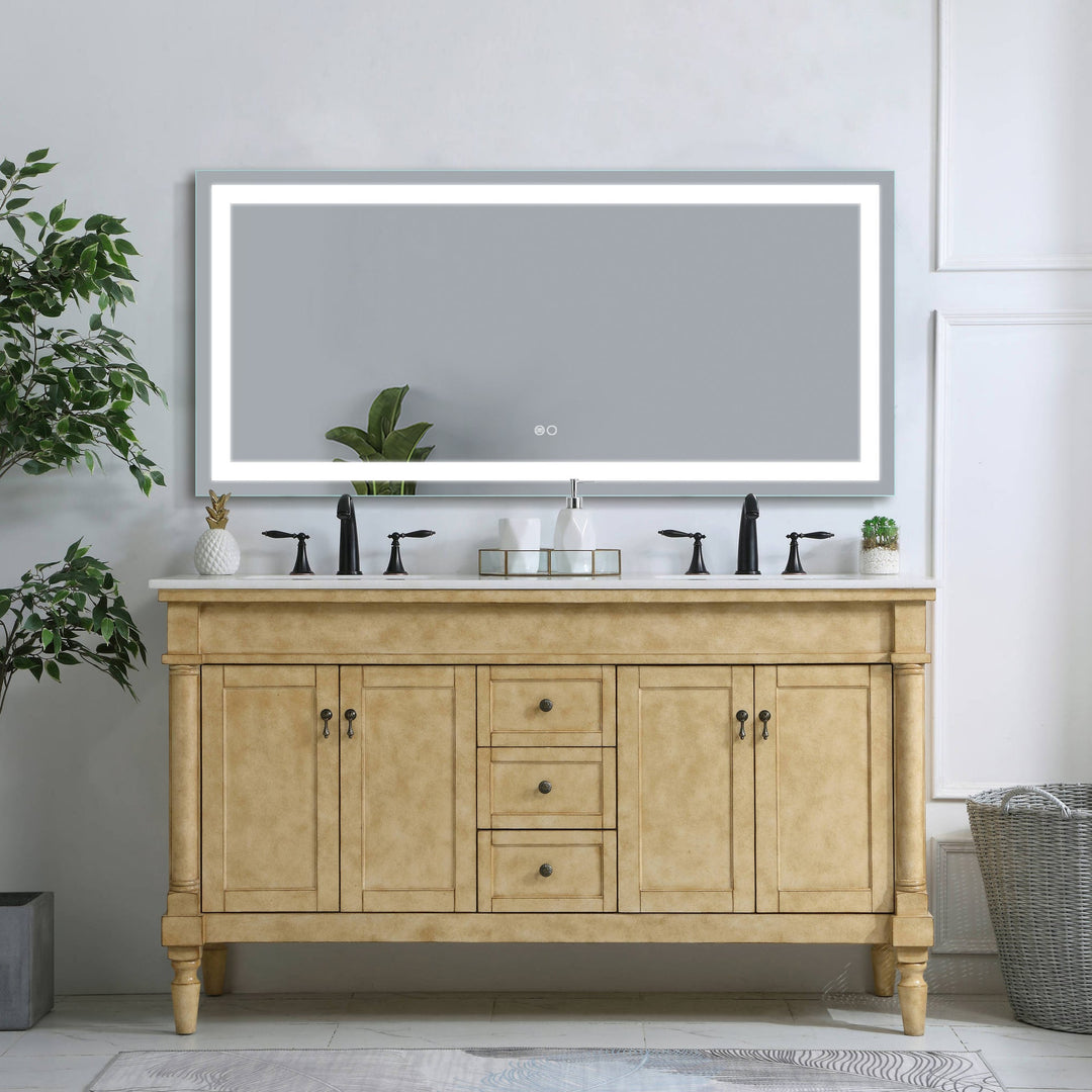 60 in. W x 28 in. H Frameless Rectangular LED Light Bathroom Vanity Mirror without Plug