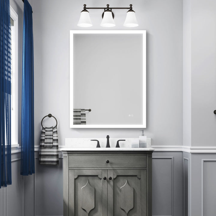 28 in. W x 36 in. H LED Lit Mirror Rectangular Fog Free Frameless Bathroom Vanity Mirror
