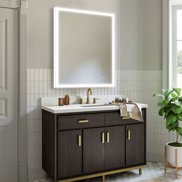 28 in. W x 36 in. H LED Lit Mirror Rectangular Fog Free Frameless Bathroom Vanity Mirror
