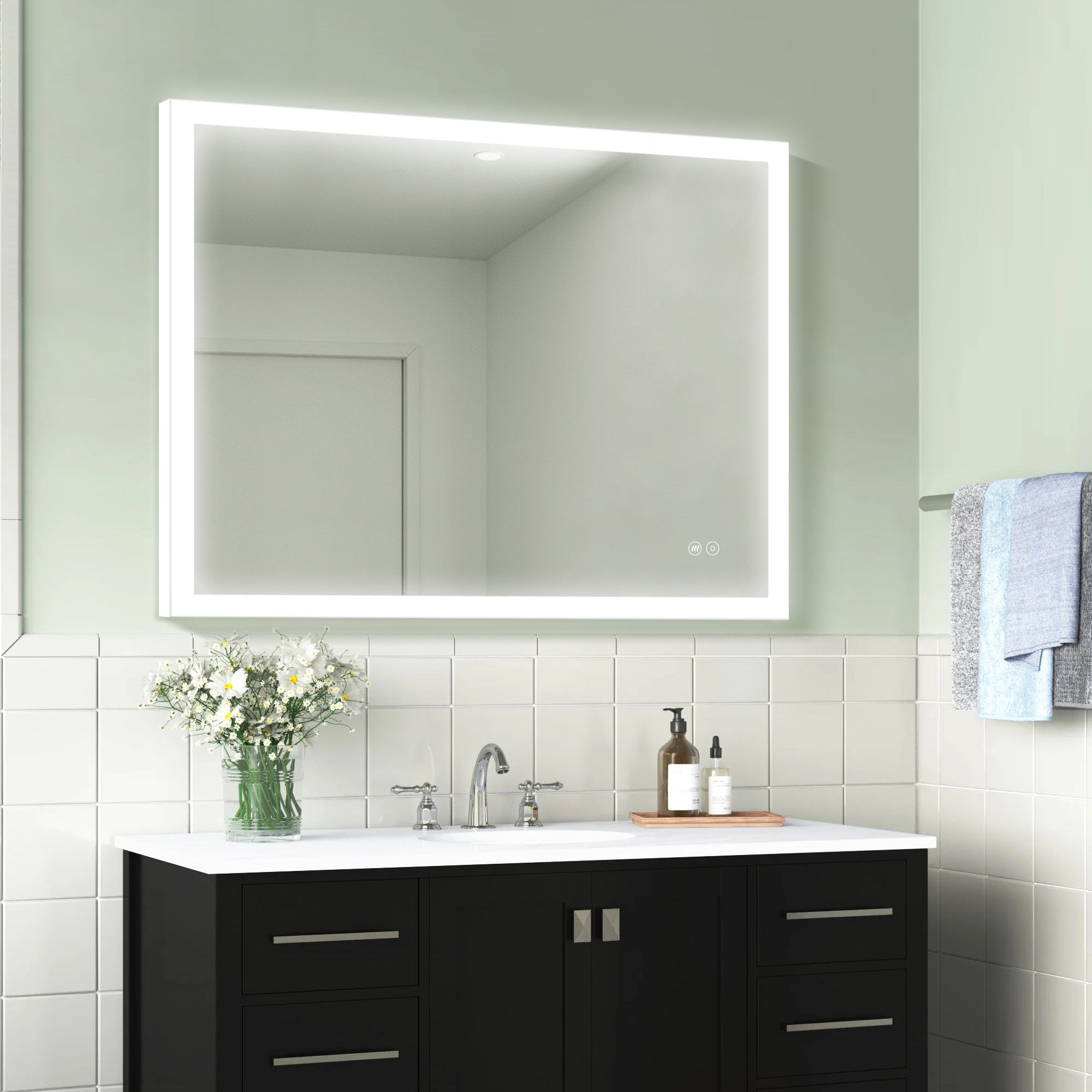 40 in. W x 32 in. H LED Light Mirror Rectangular Fog Free Frameless Bathroom Vanity Mirror