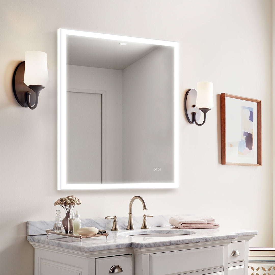 WELLFOR 60-in x 28-in Dimmable Lighted Silver Fog Free Frameless Bathroom Vanity Mirror | TRX-957AM