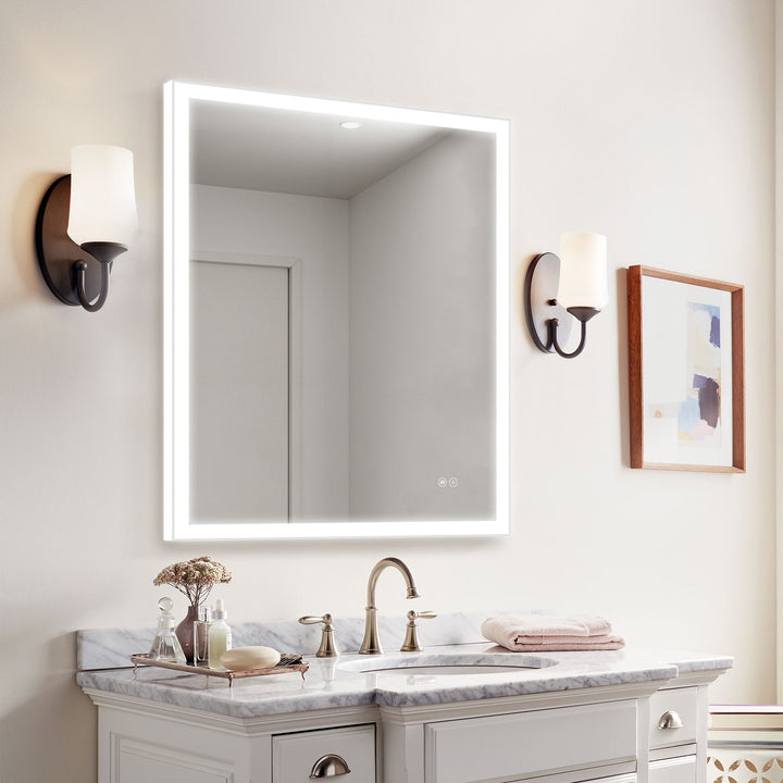 28 in. W x 36 in. H LED Lit Mirror Rectangular Fog Free Frameless Bathroom Vanity Mirror
