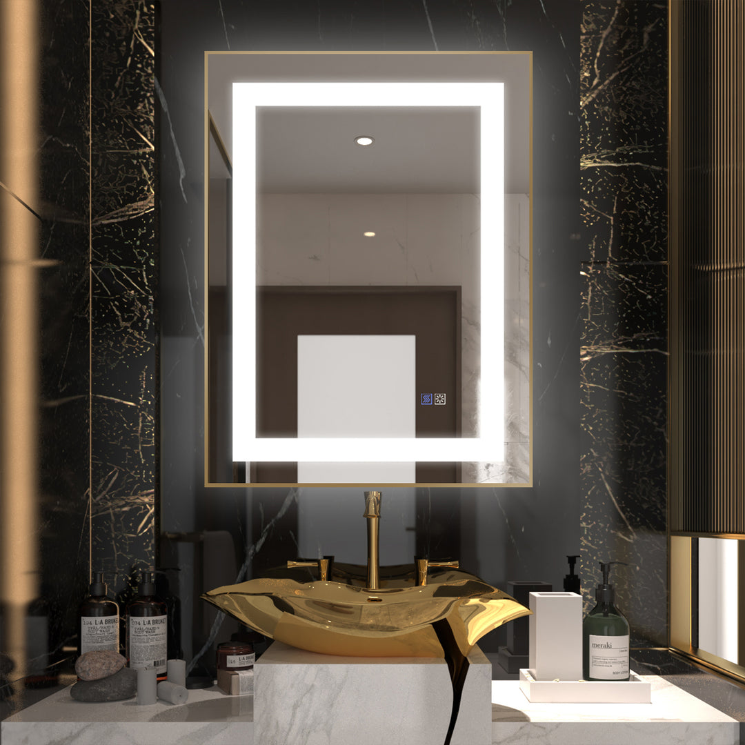 24 in. W x 32 in. H Rectangular Framed Vertical Wall Mount Bathroom Vanity Mirror with LED Light