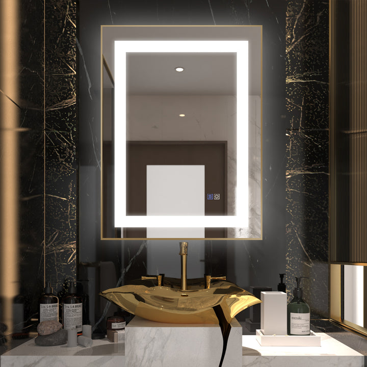 24 in. W x 32 in. H Rectangular Framed Vertical Wall Mount Bathroom Vanity Mirror with LED Light