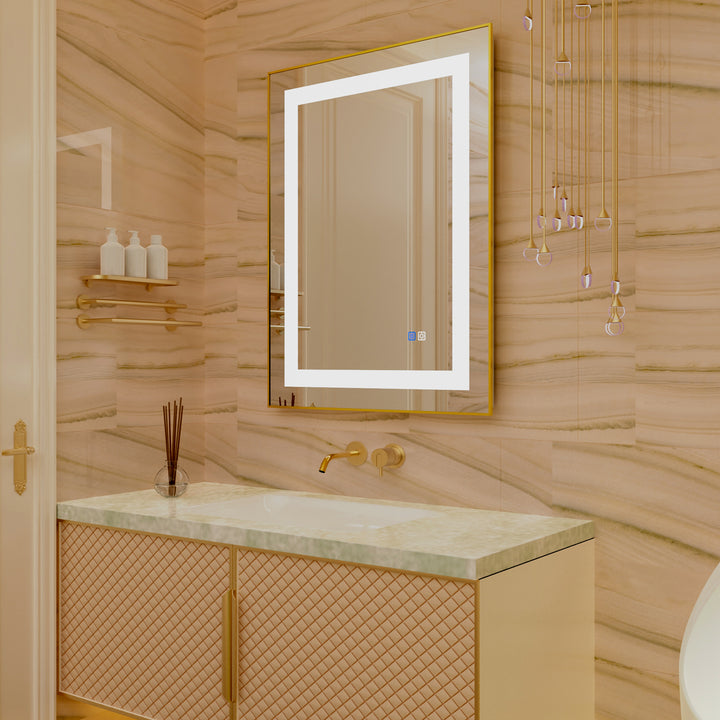 24 in. W x 32 in. H Rectangular Framed Vertical Wall Mount Bathroom Vanity Mirror with LED Light
