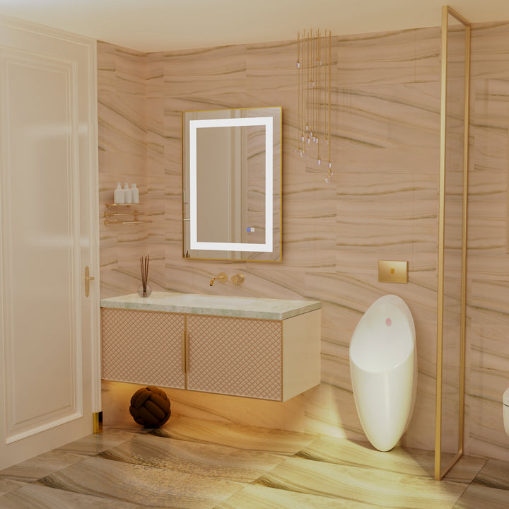 24 in. W x 32 in. H Rectangular Framed Vertical Wall Mount Bathroom Vanity Mirror with LED Light
