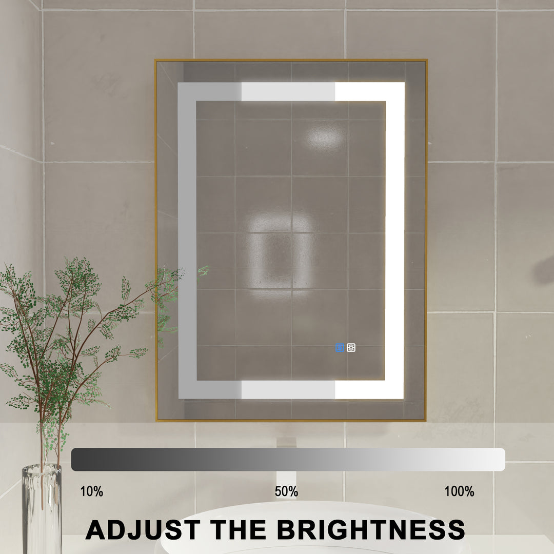 24 in. W x 32 in. H Rectangular Framed Vertical Wall Mount Bathroom Vanity Mirror with LED Light