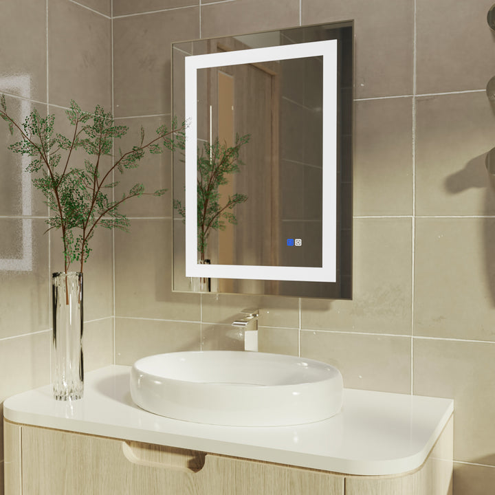 24 in. W x 32 in. H Rectangular Framed Vertical Wall Mount Bathroom Vanity Mirror with LED Light