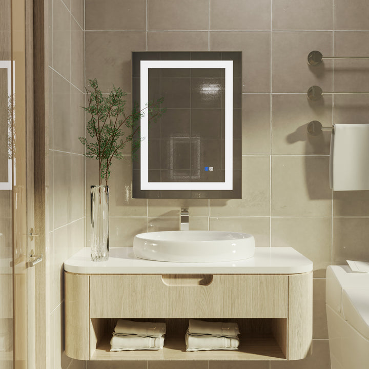 24 in. W x 32 in. H Rectangular Framed Vertical Wall Mount Bathroom Vanity Mirror with LED Light
