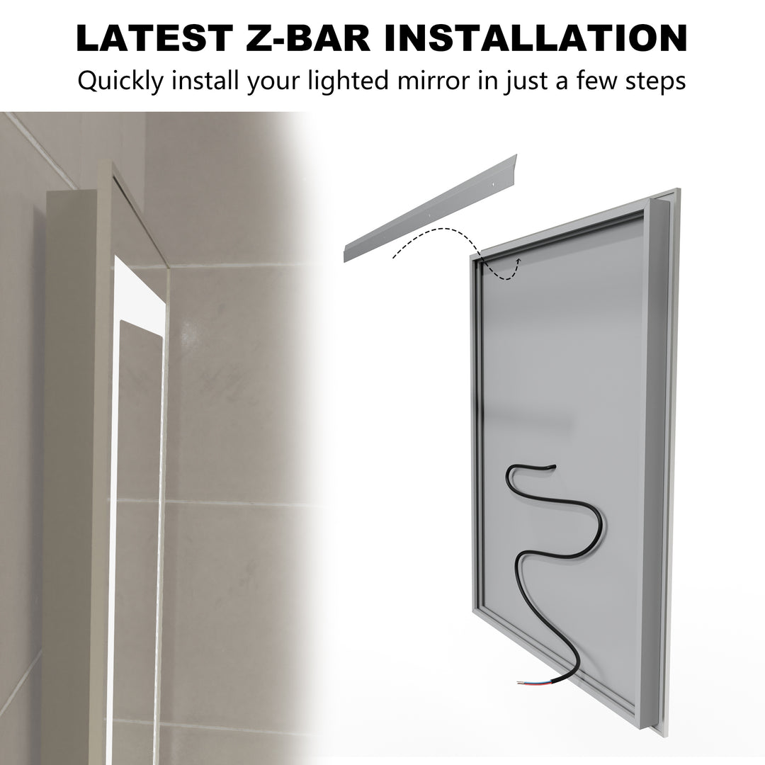 24 in. W x 32 in. H Rectangular Framed Vertical Wall Mount Bathroom Vanity Mirror with LED Light