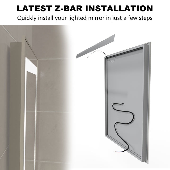 24 in. W x 32 in. H Rectangular Framed Vertical Wall Mount Bathroom Vanity Mirror with LED Light