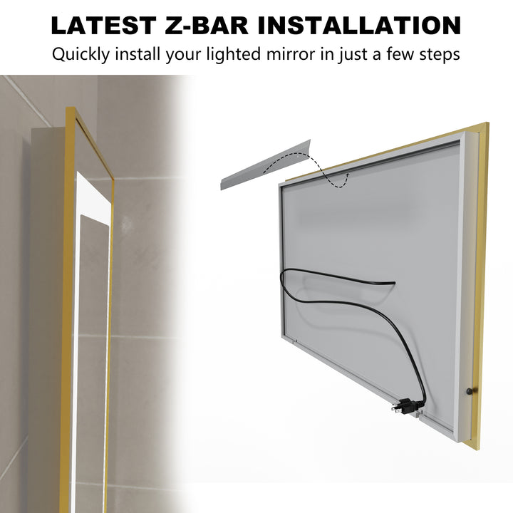 40 in. W x 24 in. H Rectangular Framed Vertical Wall Mount Bathroom Vanity Mirror with LED Light
