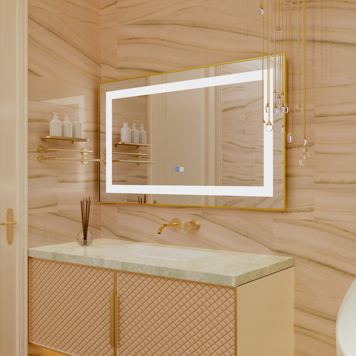 40 in. W x 24 in. H Rectangular Framed Vertical Wall Mount Bathroom Vanity Mirror with LED Light