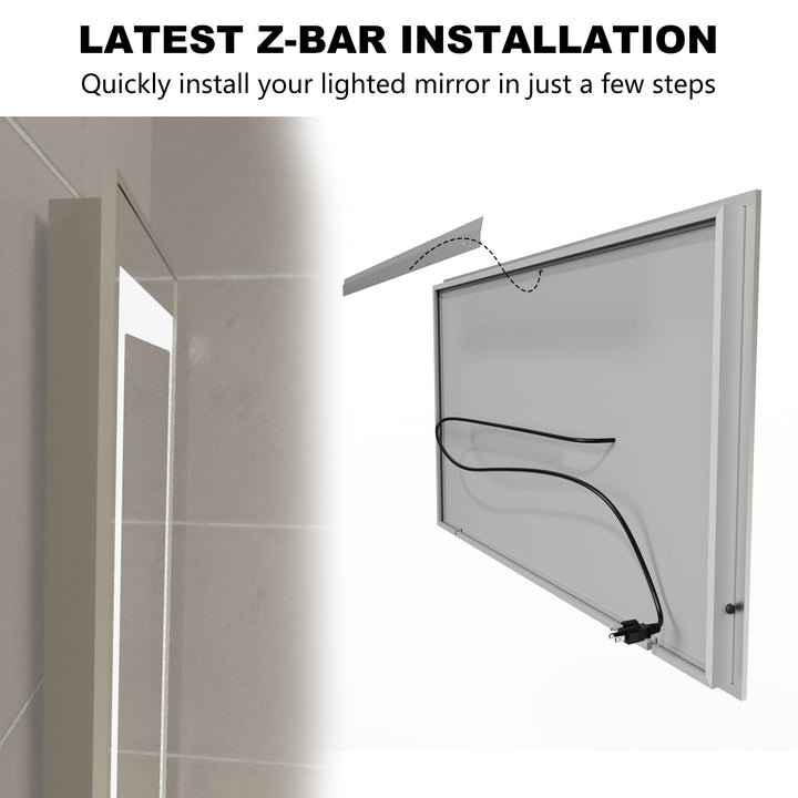 40 in. W x 24 in. H Rectangular Framed Vertical Wall Mount Bathroom Vanity Mirror with LED Light