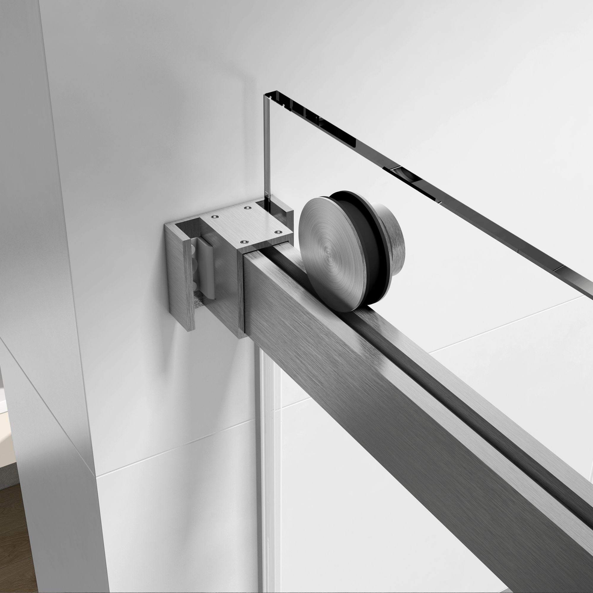 56 in to 60 in W x 76 in H. Trackless Double Sliding Shower Door