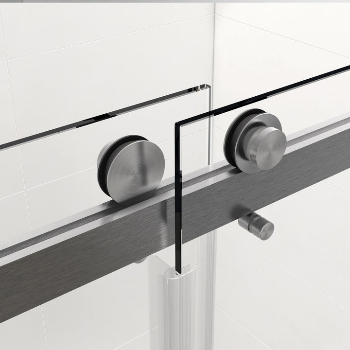 56 in to 60 in W x 76 in H. Trackless Double Sliding Shower Door