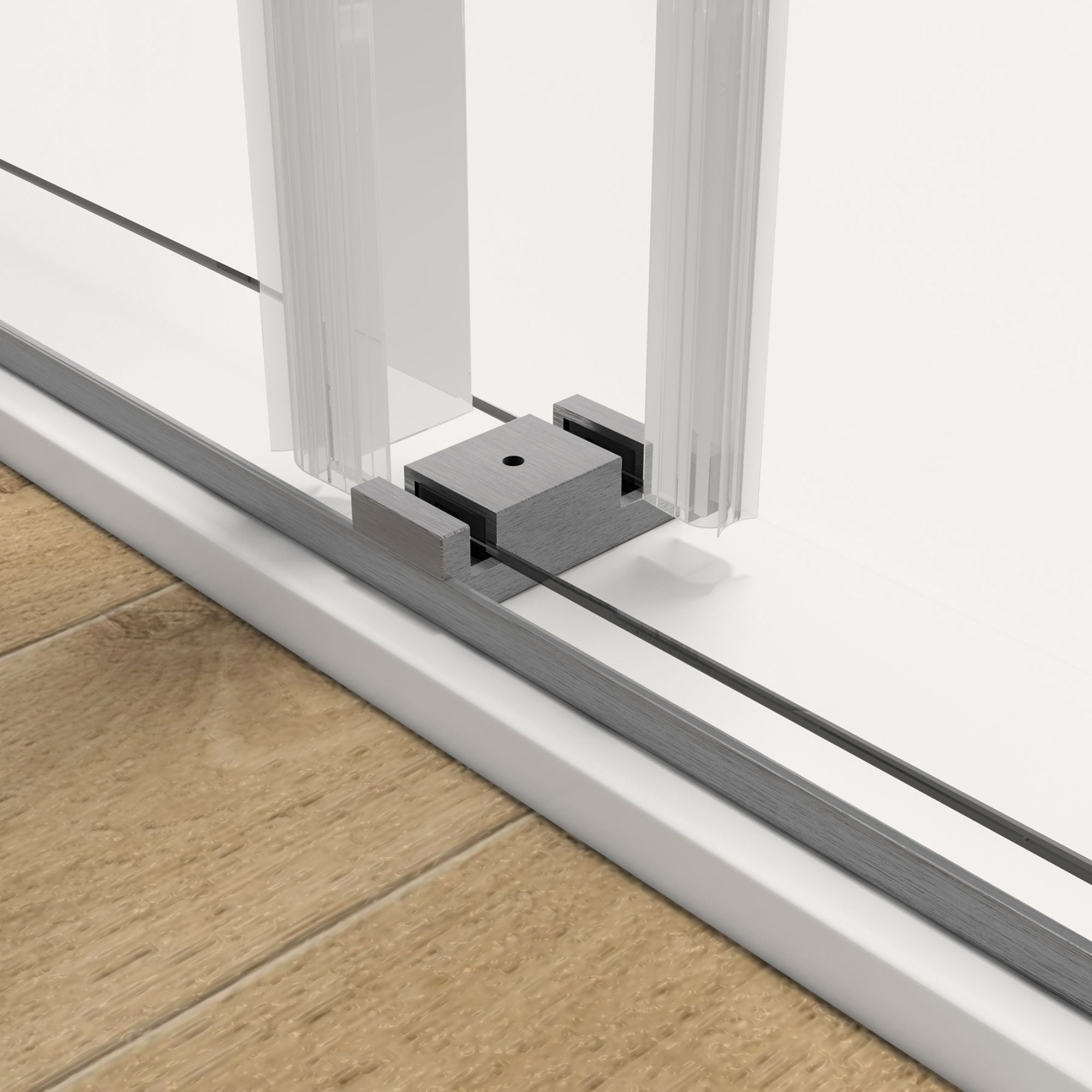 56 in to 60 in W x 76 in H. Trackless Double Sliding Shower Door