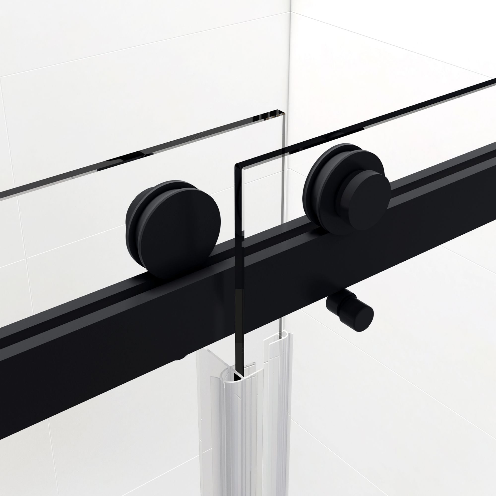 56 in to 60 in W x 76 in H. Trackless Double Sliding Shower Door