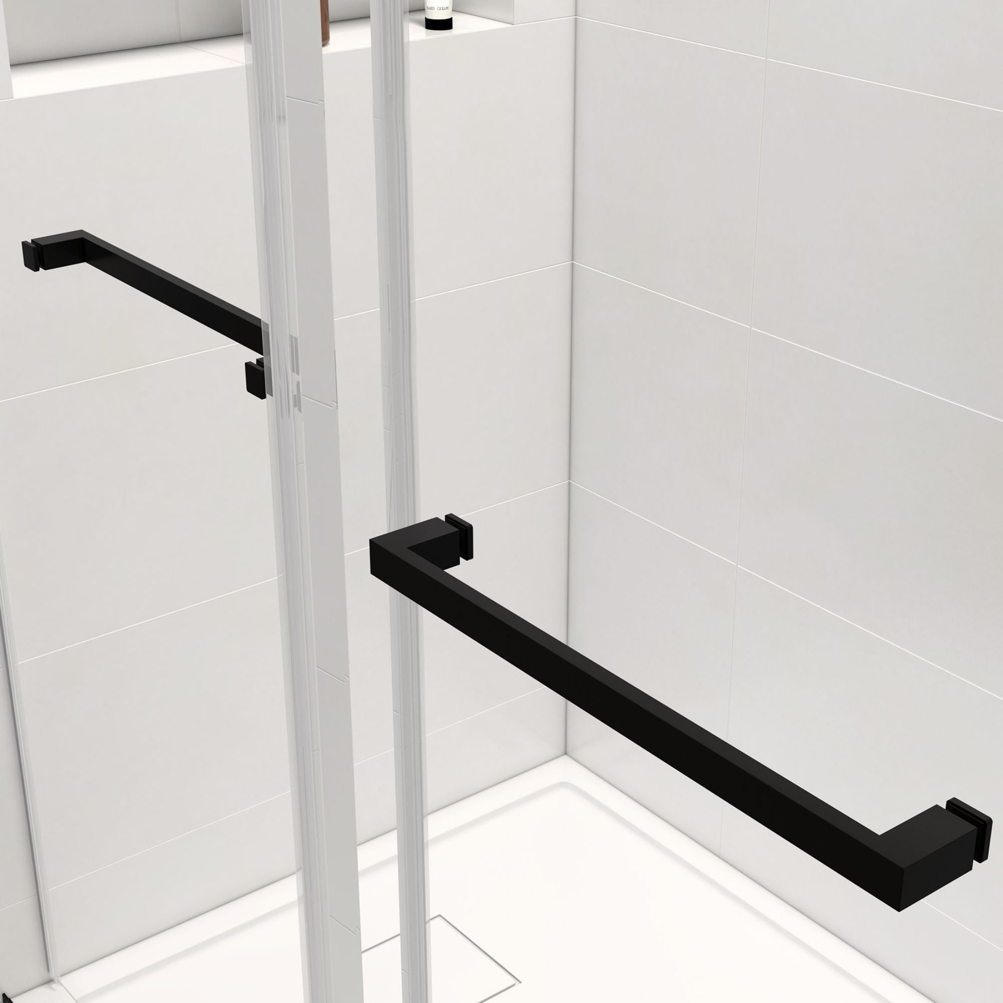 56 in to 60 in W x 76 in H. Trackless Double Sliding Shower Door