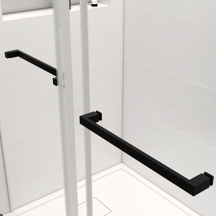 56 in to 60 in W x 76 in H. Trackless Double Sliding Shower Door