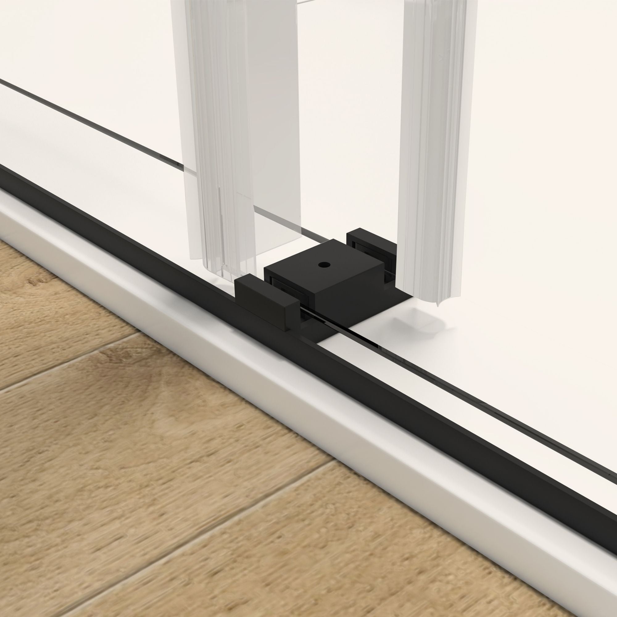 56 in to 60 in W x 76 in H. Trackless Double Sliding Shower Door