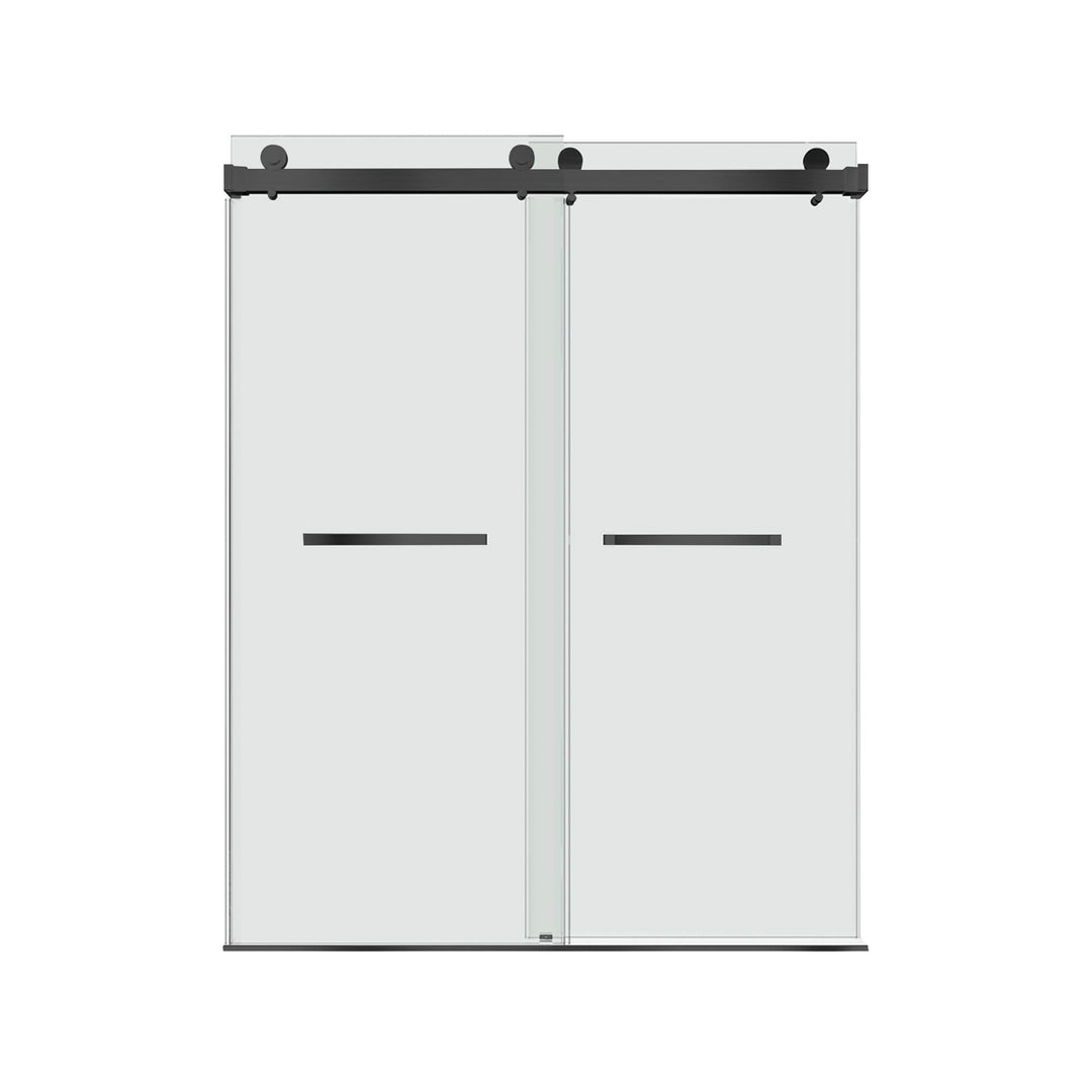56 in to 60 in W x 76 in H. Trackless Double Sliding Shower Door