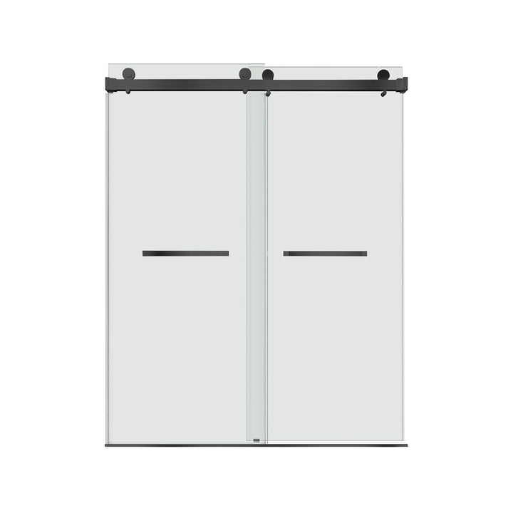 56 in to 60 in W x 76 in H. Trackless Double Sliding Shower Door