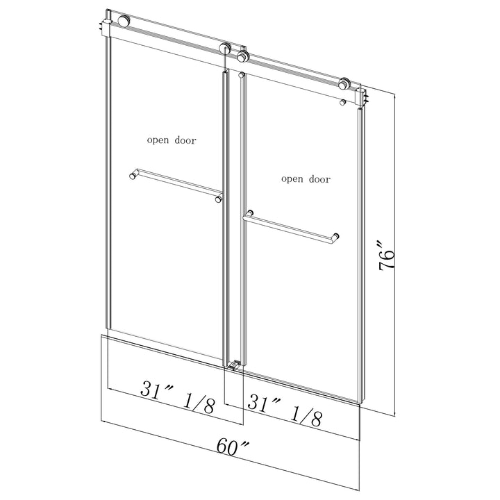 60-in W x 76-in H Frameless Sliding Soft Close Standard Shower Door (Tempered Glass)