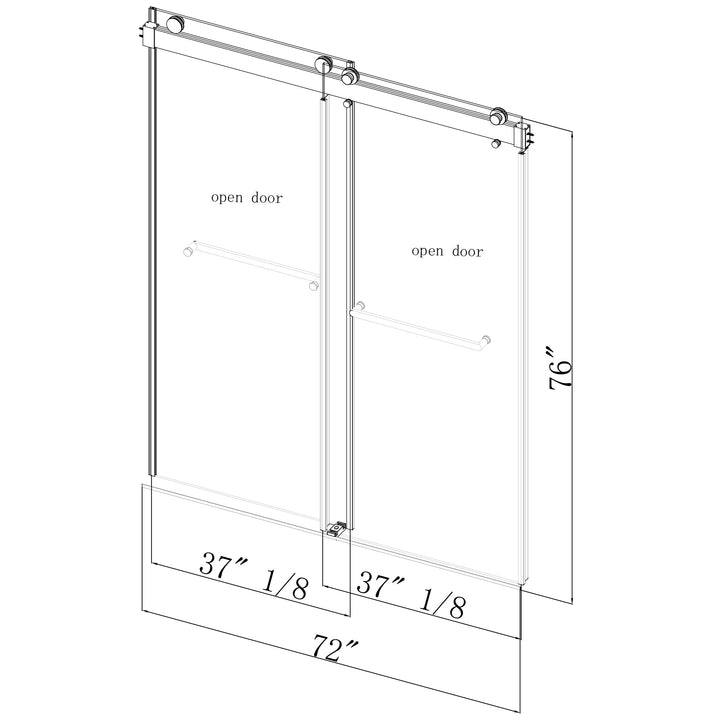 72-in W x 76-in H Frameless Sliding Soft Close Standard Shower Door (Tempered Glass)