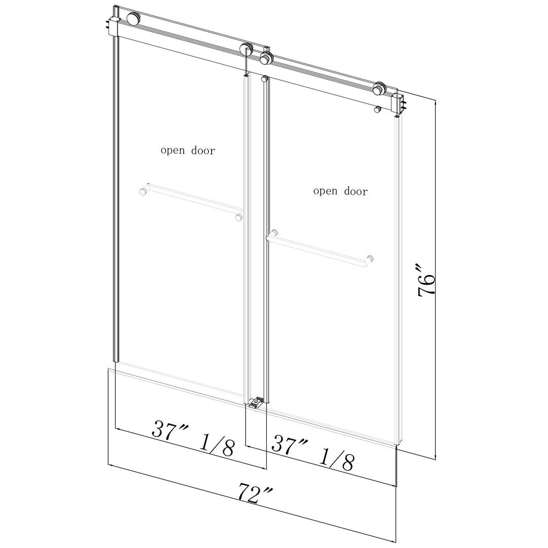 72-in W x 76-in H Frameless Sliding Soft Close Standard Shower Door (Tempered Glass)