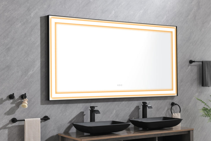 84in x 36in Framed LED Lighted Bathroom Wall Mounted Mirror with High Lumen+Anti-Fog Separately Control