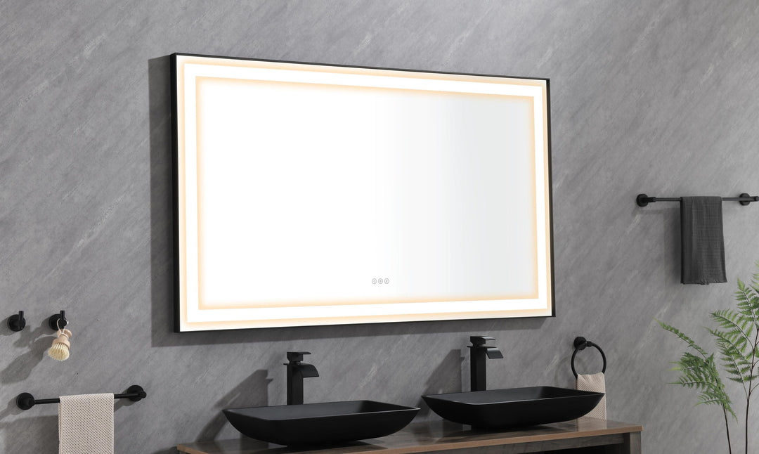 96 in. W x36 in. H Framed LED Single Bathroom Vanity Mirror in Polished Crystal