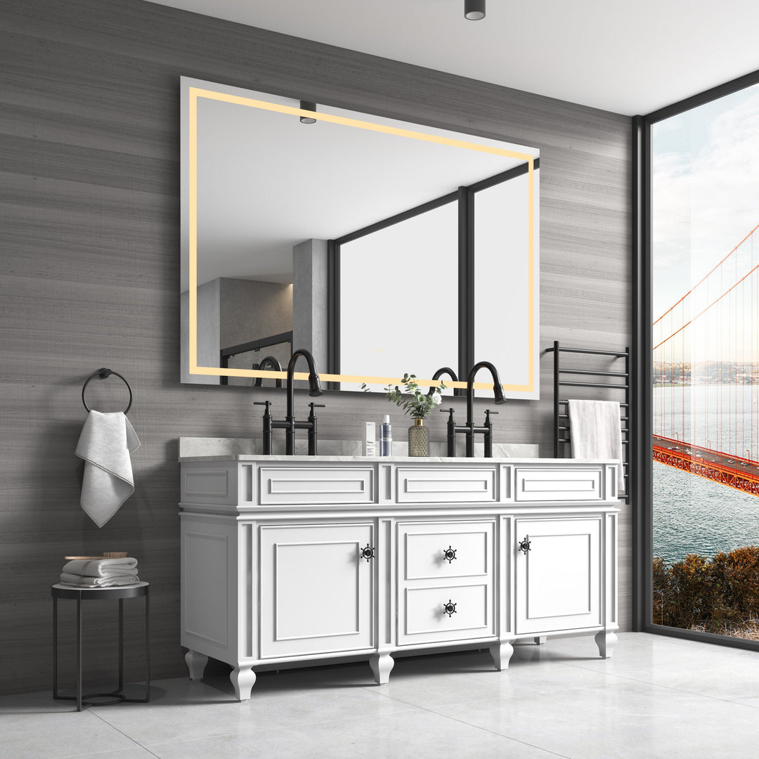 60 in. W x 48 in. H Frameless LED Lighted Bathroom Wall Mounted Mirror with High Lumen+Anti-Fog