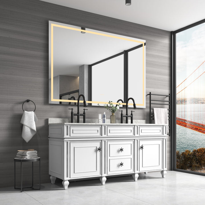 60 in. W x 48 in. H Frameless LED Lighted Bathroom Wall Mounted Mirror with High Lumen+Anti-Fog