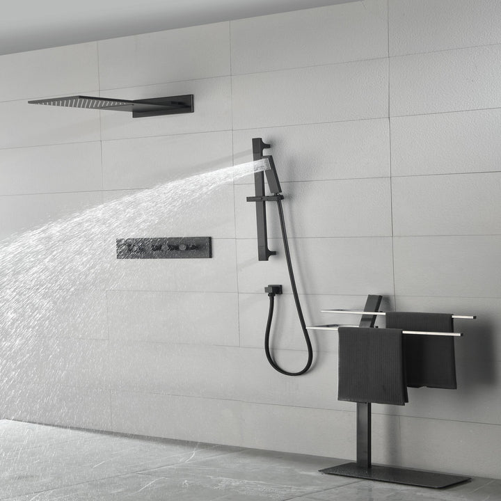 Dual Function Waterfall Rainfall Showerhead Thermostatic Shower System Shower Faucets Complete Set
