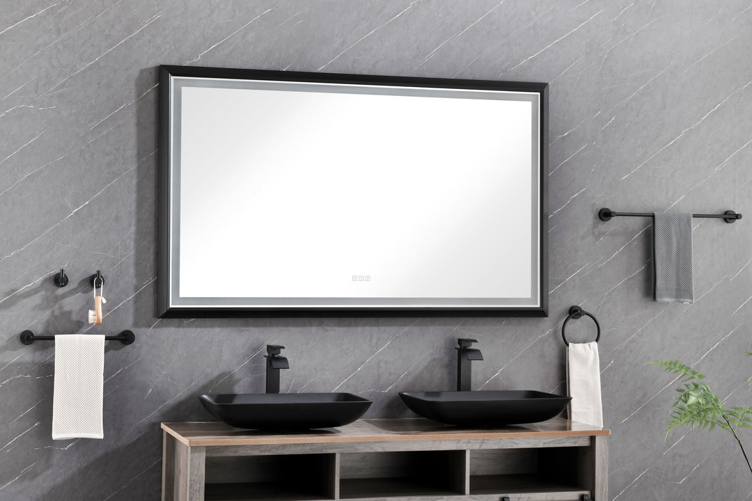 60 in. W x 36 in. H Oversized Rectangular Black Framed LED Mirror Anti-Fog Dimmable