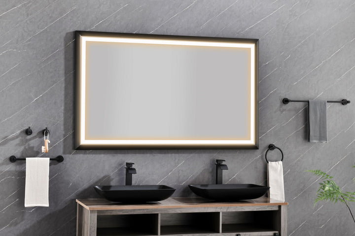 72 in. W x 36 in. H Oversized Rectangular Black Framed LED Mirror Anti-Fog Dimmable