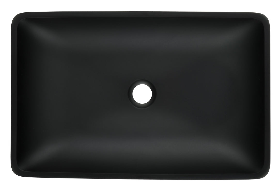 14.38in L -22.25in W -13.0in H Matte Shell  Glass Rectangular Vessel Bathroom Sink in Black