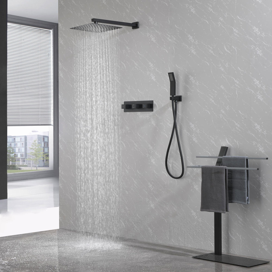 10 inch Brass Matte Black Shower Faucet Set Shower System