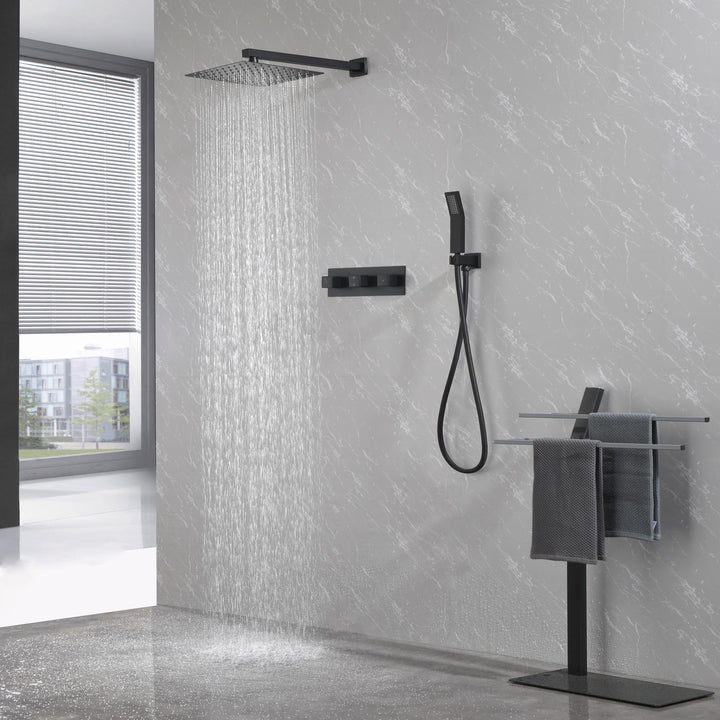 10 inch Brass Matte Black Shower Faucet Set Shower System