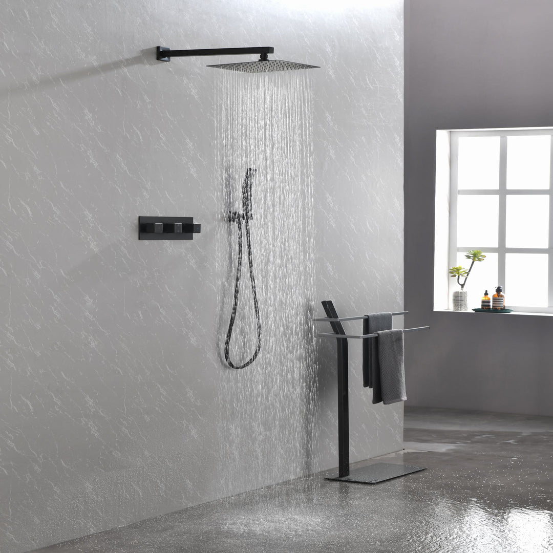 10 inch Brass Matte Black Shower Faucet Set Shower System