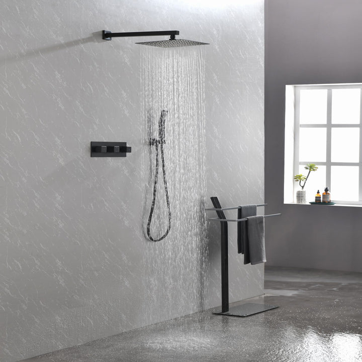 10 inch Brass Matte Black Shower Faucet Set Shower System