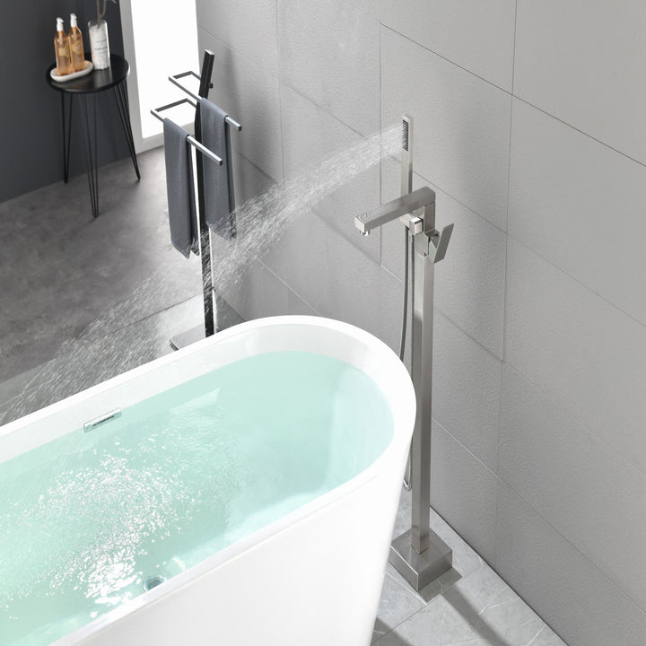 Floor Mount Bathroom Faucets Brass Single Handle with Hand Shower