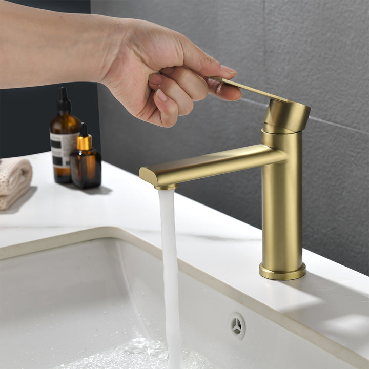Bathroom Faucet Single Handle Bathroom Sink Faucet Single Hole Basin Vanity Faucet Modern Bathroom Faucet Golden Brushed