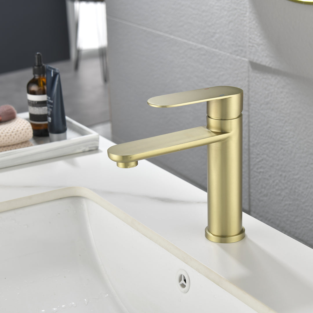 Bathroom Faucet Single Handle Bathroom Sink Faucet Single Hole Basin Vanity Faucet Modern One Hole Bathroom Faucet Golden Brushed